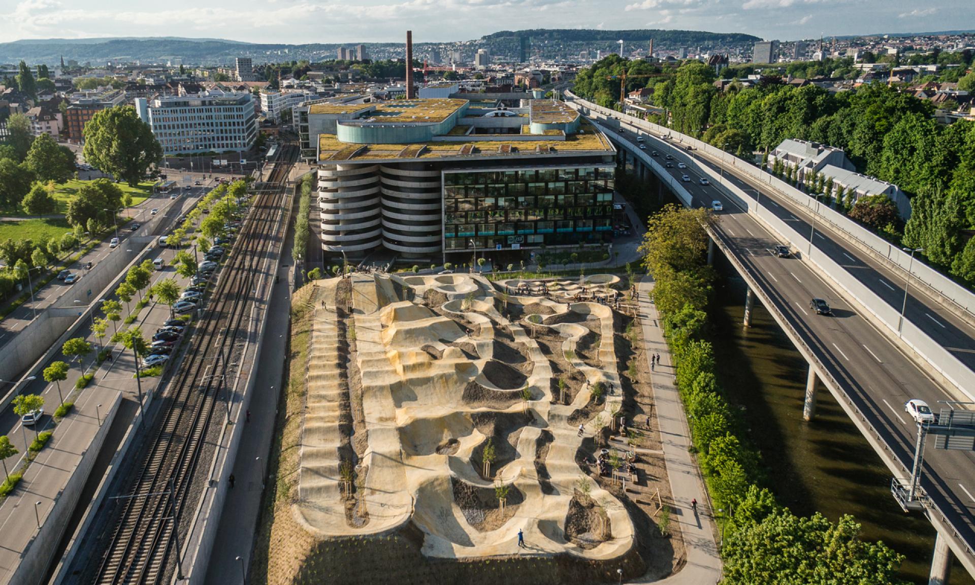Der Bike-Park Allmend befindet sich direkt hinter dem Sihlcity Einkaufszentrum