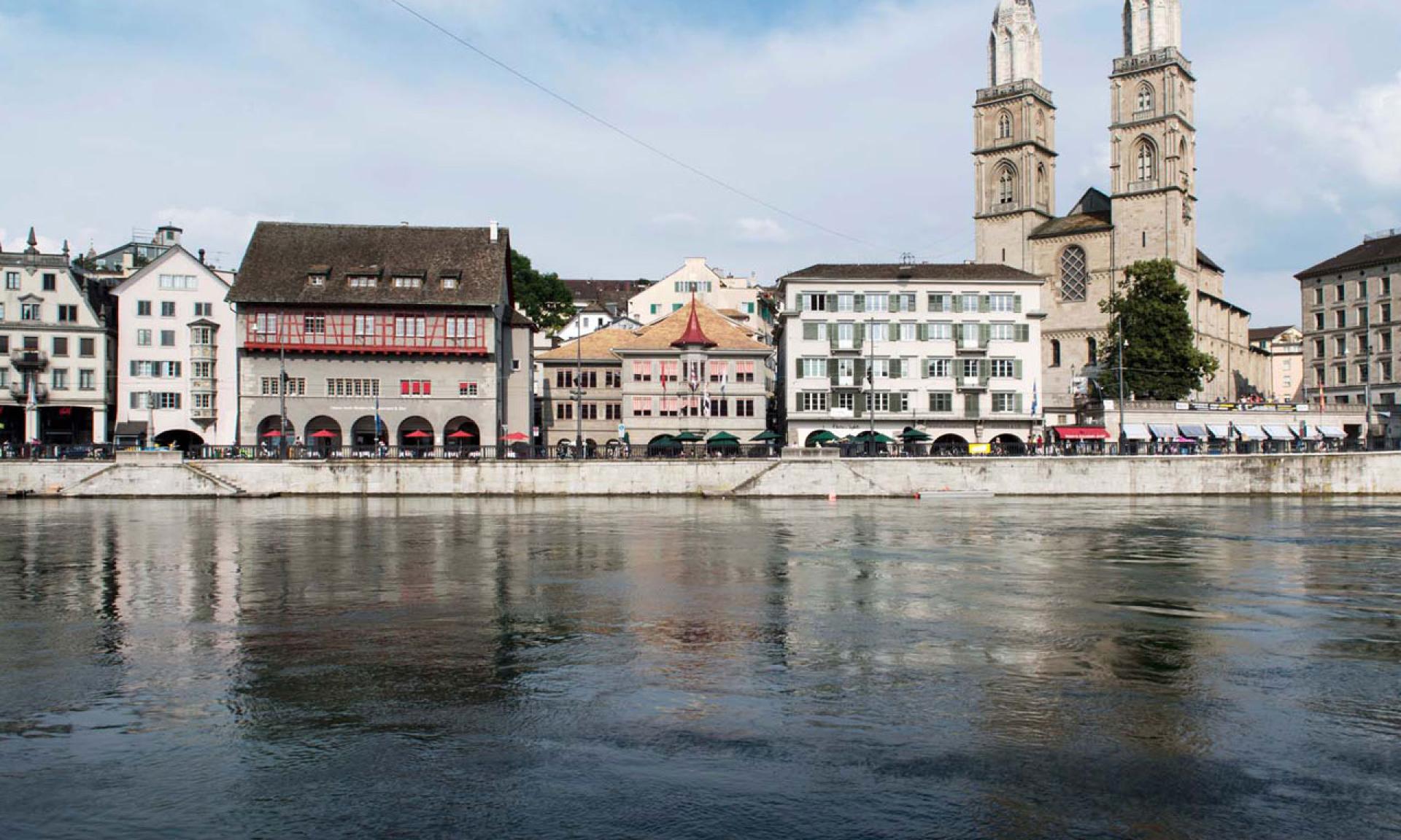 Grossmünster Zurich with the River Limmat in the Foreground