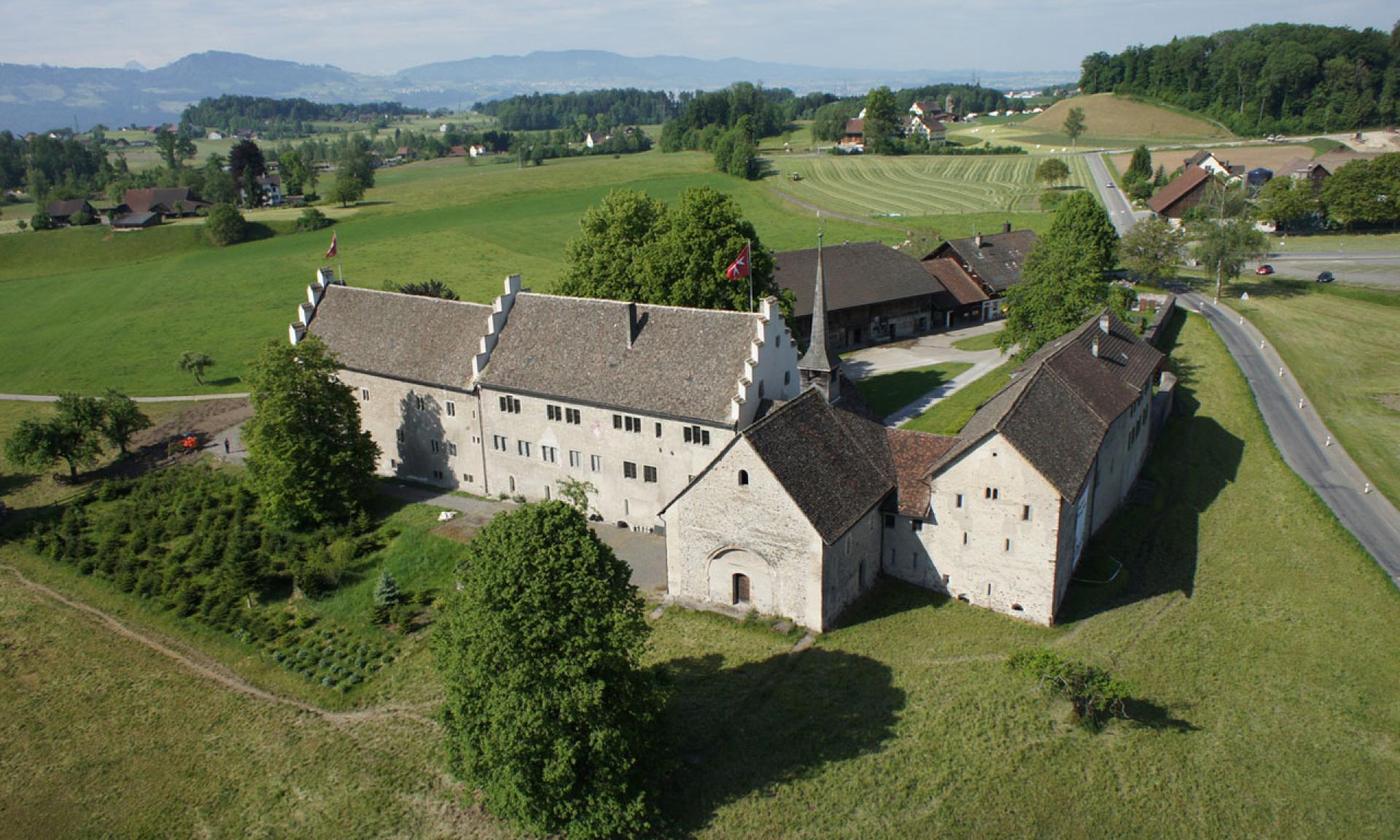 Aerial view on the Ritterhaus Bubikon, a well-preserved Commandery of the Order of St. John