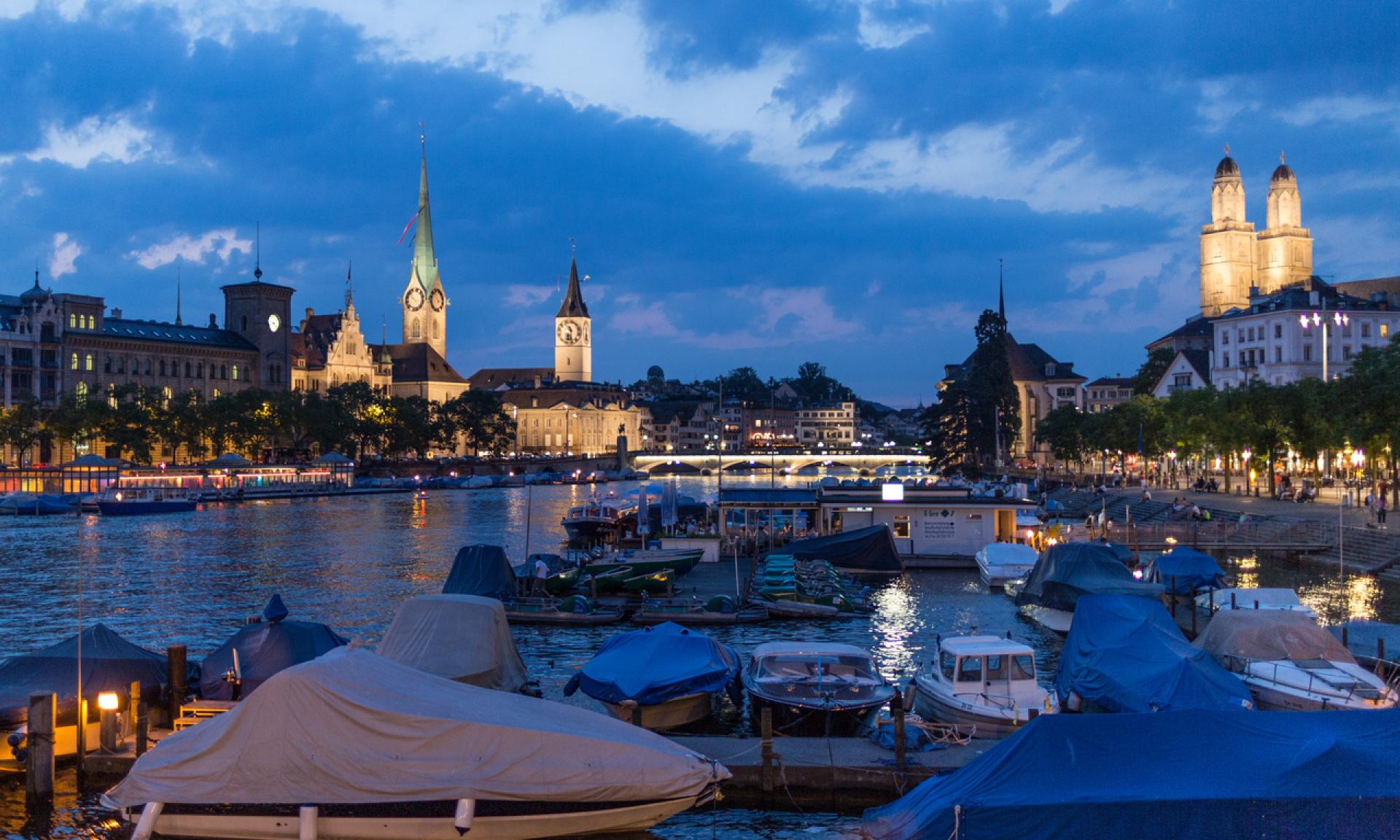 Zurich by night, lights in the old town